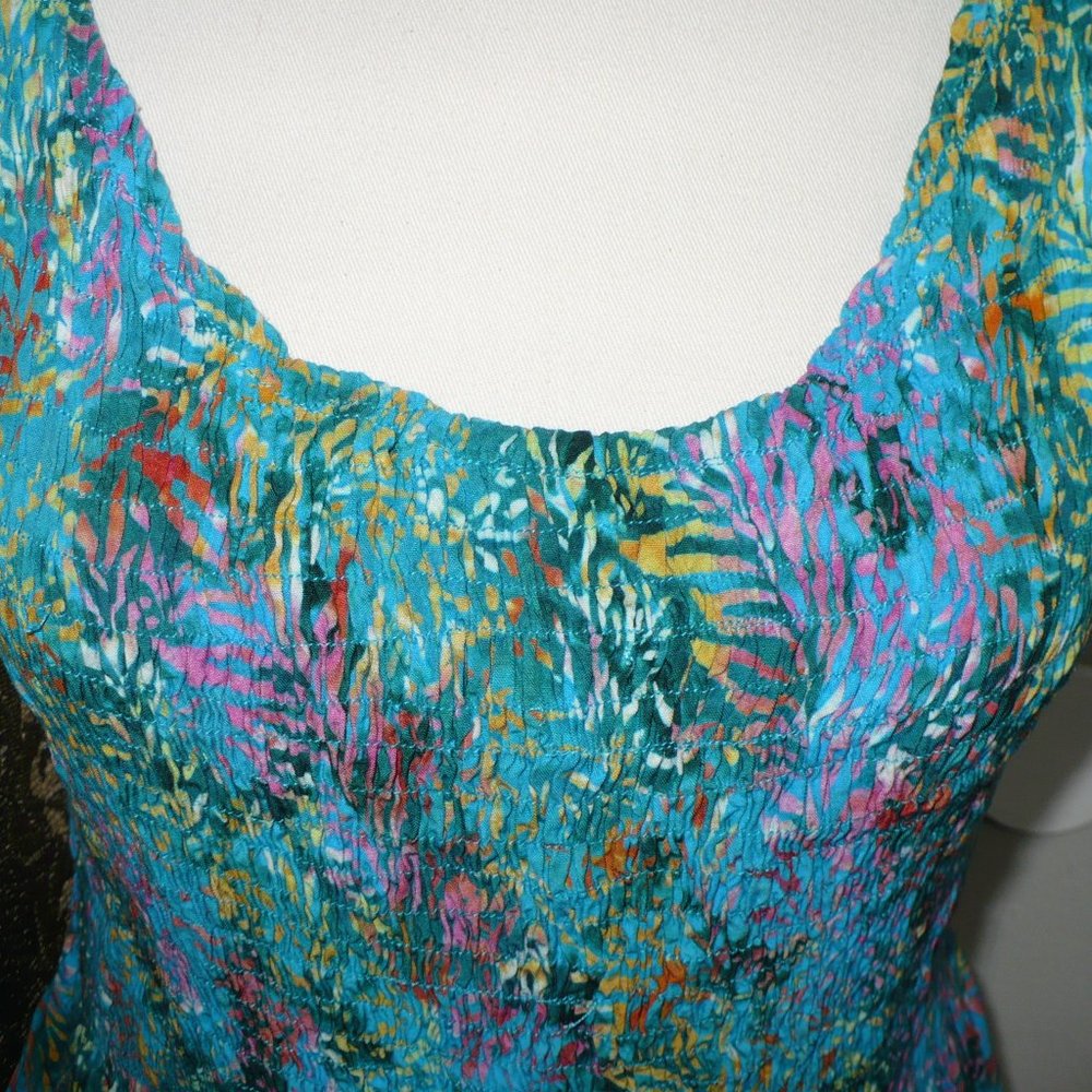 Go Fish short sun dress smocked teal leaves Medium